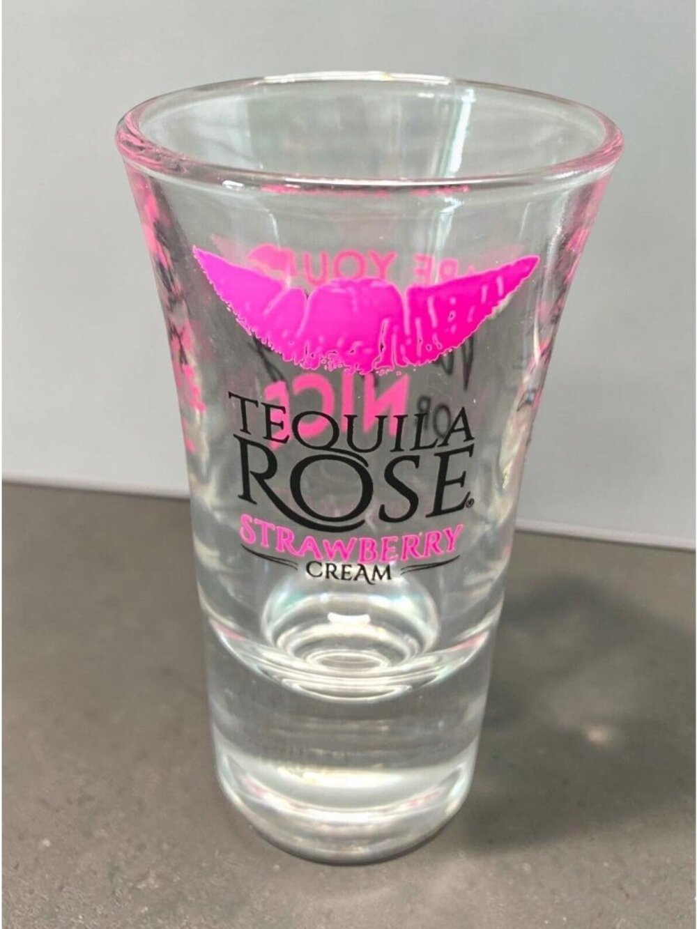 Tequila Rose Shot Glass Strawberry Cream Vintage Barware Naughty or Nice
